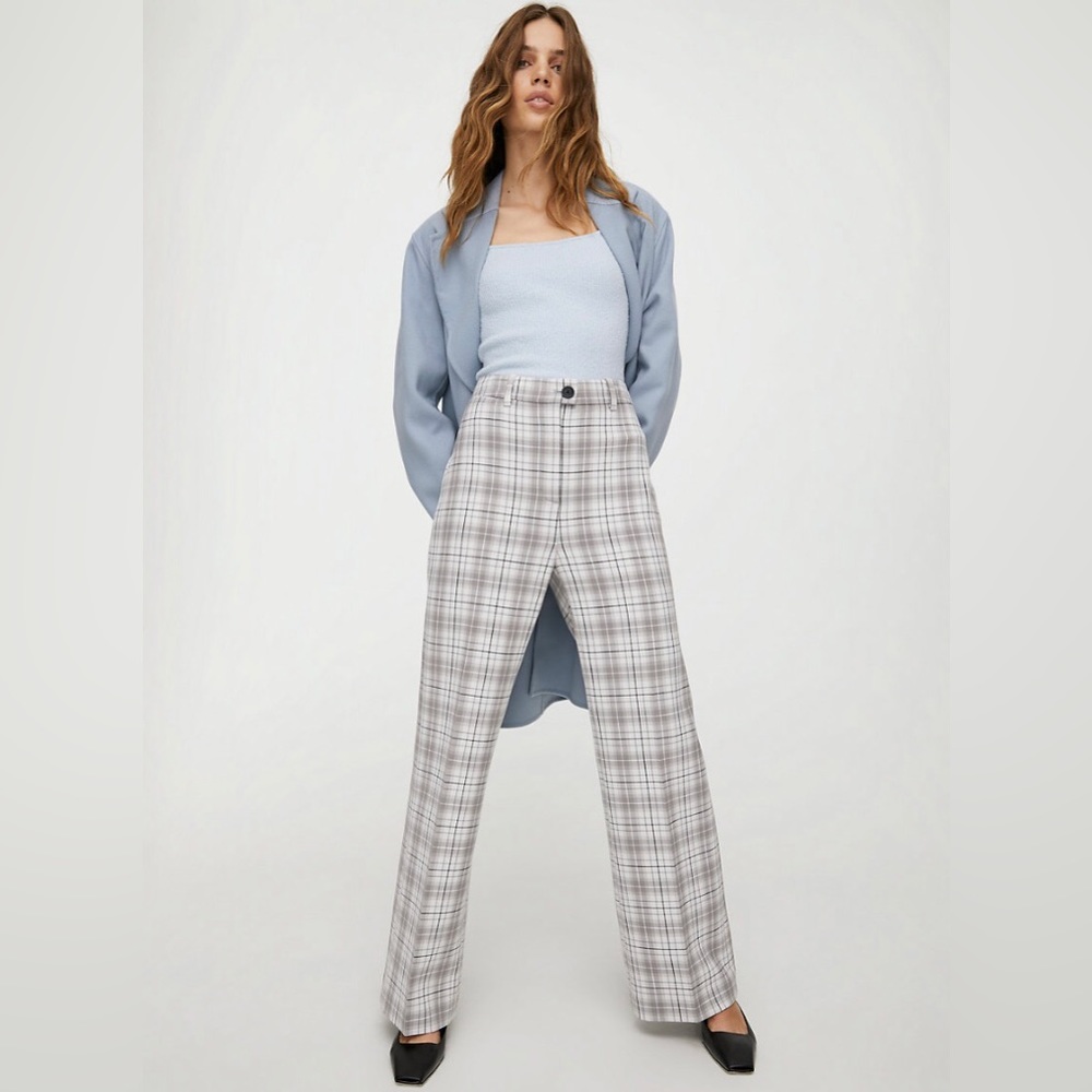 Wilfred Gray Plaid Wide Leg Pants